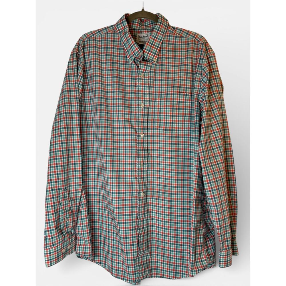 L.L. Bean Button Down Teal Coral Dress Shirt Men's Size XL Reg - Picture 2 of 6